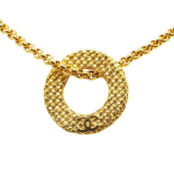 Chanel Coco Mark Chain Circle Pendant Necklace Gold Plated