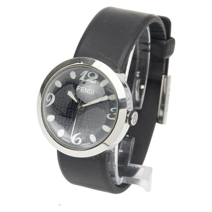 Fendi Bousra Watch 8010G Quartz Movement Black Dial Stainless Steel Rubber