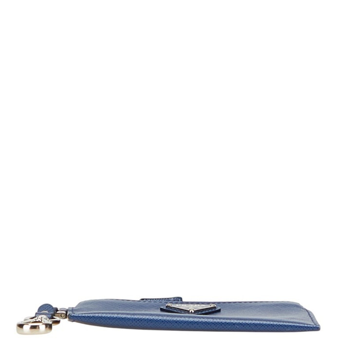 Prada Triangle Logo Plate Wallet/Coin Case Navy Saffiano Leather