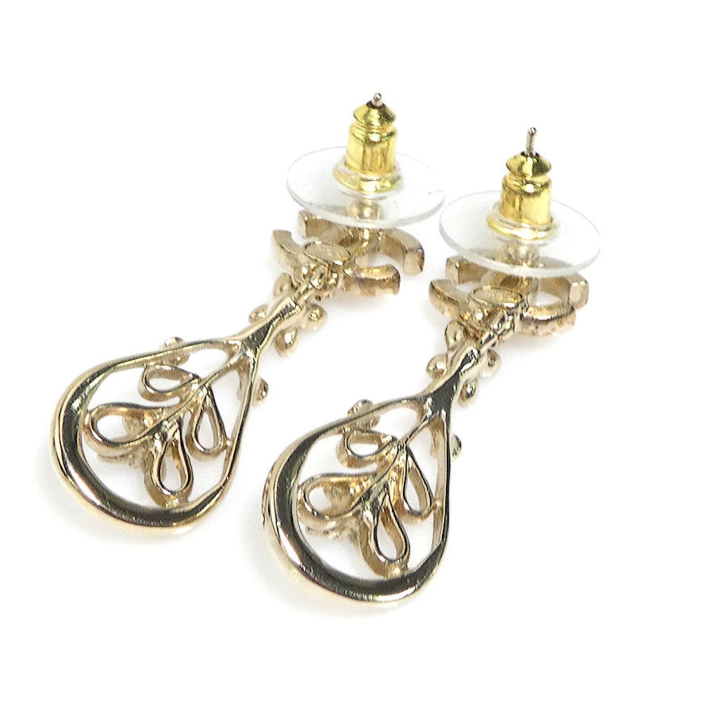 Chanel Coco Mark Metal Rhinestone Earrings Gold Silver White