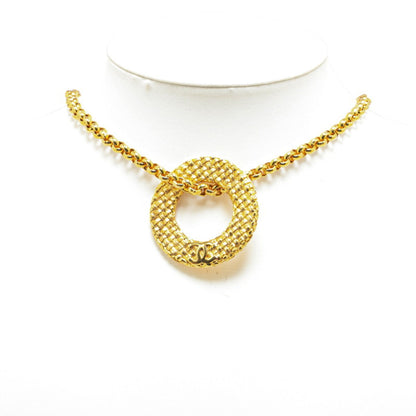 Chanel Coco Mark Chain Circle Pendant Necklace Gold Plated