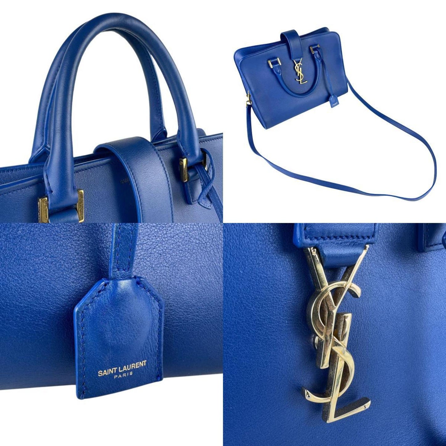 Yves Saint Laurent Cabas Leather Handbag Shoulder Bag In Blue And Gold