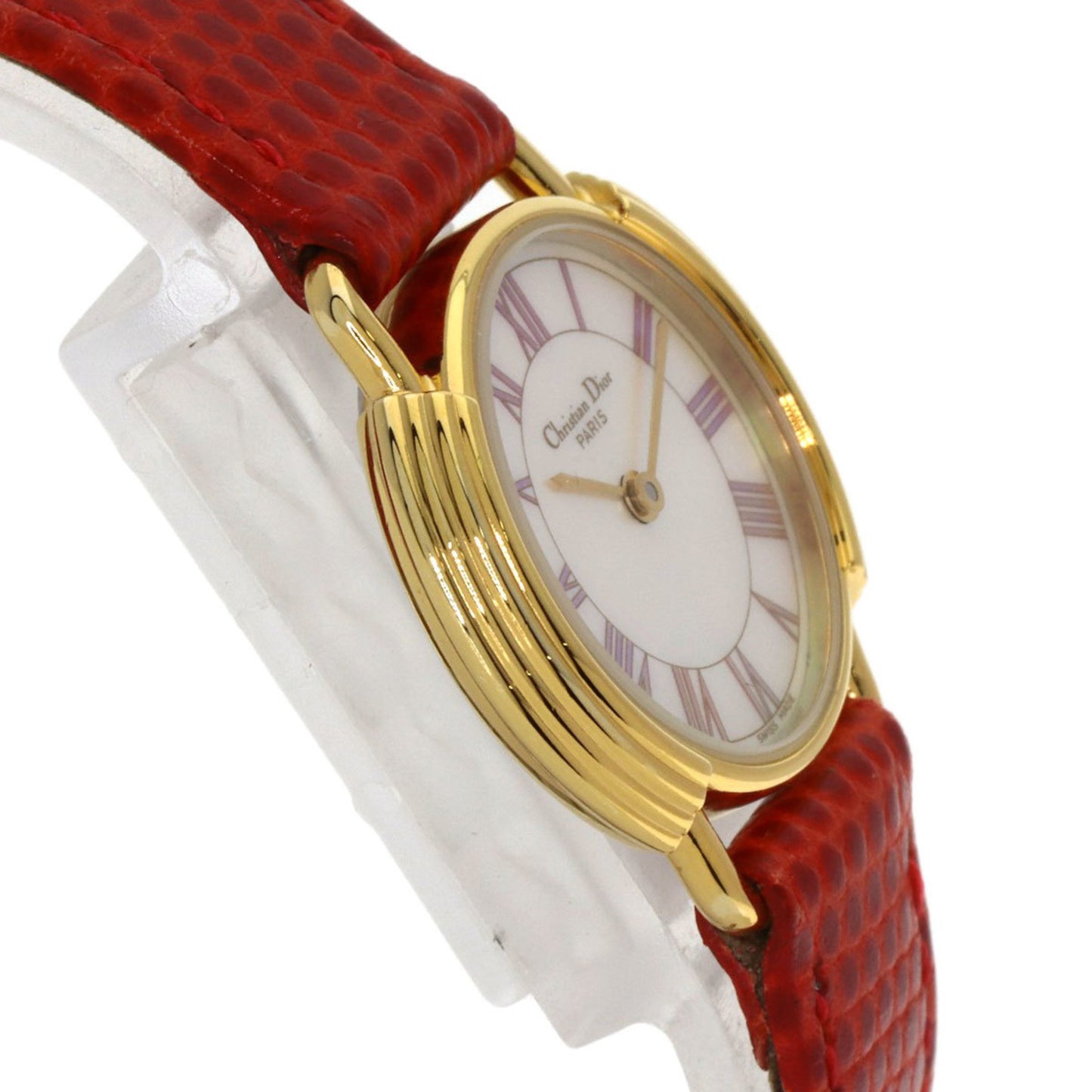 Christian Dior D58-121-2 Round Face Stainless Steel Leather Watch