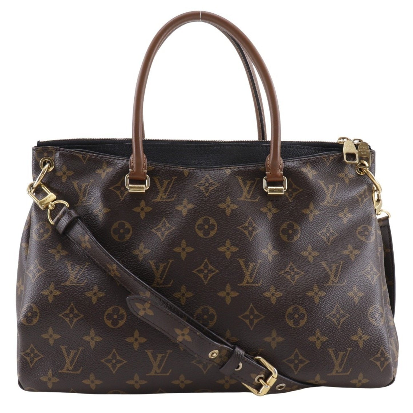Louis Vuitton Pallas Handbag Shoulder Bag M41064 Monogram Canvas Noir Made In Usa 2015 Brown Sd0155