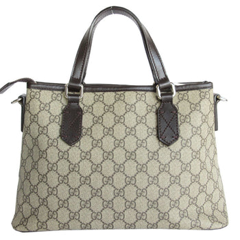 Gucci Handbag Shoulder Bag Gg Supreme Leather Beige Brown Silver