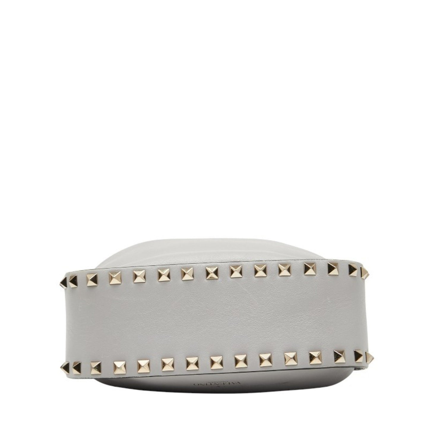 Valentino Rockstud Drawstring Shoulder Bag In Gray Leather