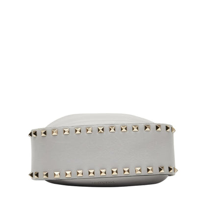 Valentino Rockstud Drawstring Shoulder Bag In Gray Leather