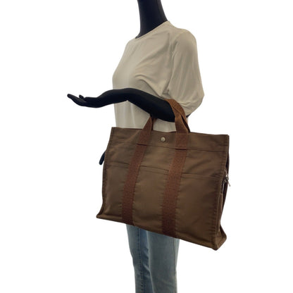 Hermes Air Line Mm Brown Canvas Tote Bag With Silver Hardware