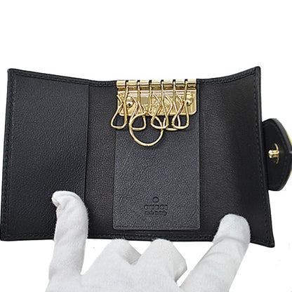 Gucci Gucci 6 Consecutive Key Case Gg Black X Gold Canvas Leather Metal Material Holder