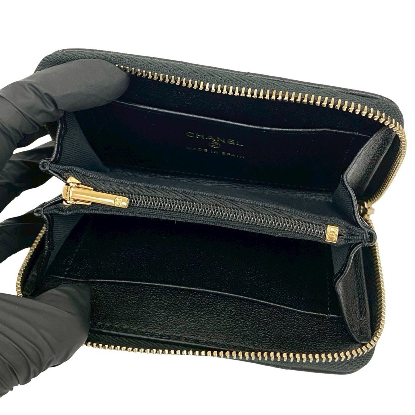 Unused Chanel Matelasse Coco Mark Rhinestone Lambskin Coin Case Wallet Black 21588