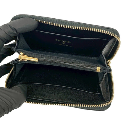 Unused Chanel Matelasse Coco Mark Rhinestone Lambskin Coin Case Wallet Black 21588