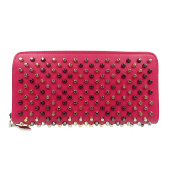 Christian Louboutin Panettone Studs 1175161 Leather Rosa Pink Red Round Long Wallet 0502Christian