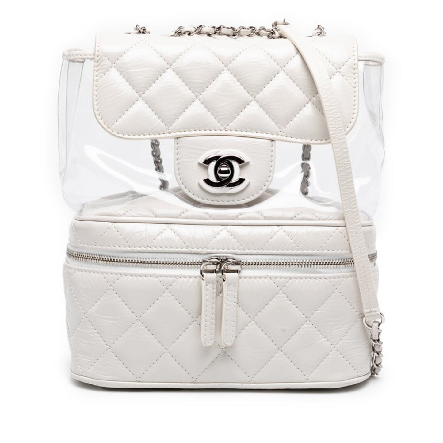 Chanel Matelasse Coco Mark Chain Shoulder Bag Handbag White Clear Leather Vinyl