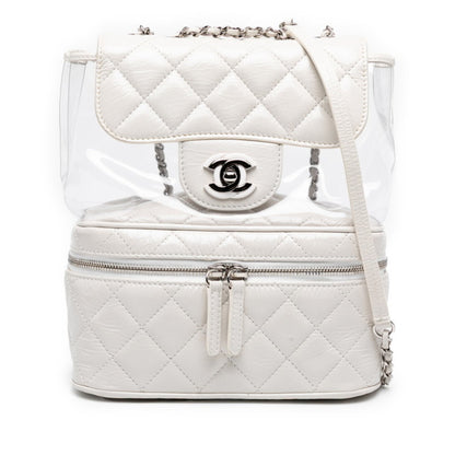 Chanel Matelasse Coco Mark Chain Shoulder Bag Handbag White Clear Leather Vinyl