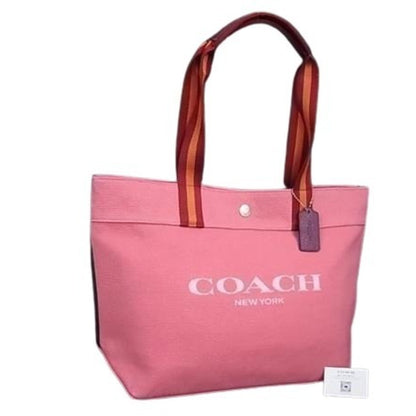 Coach Tote Bag C8293 Pink X Red Canvas Leather