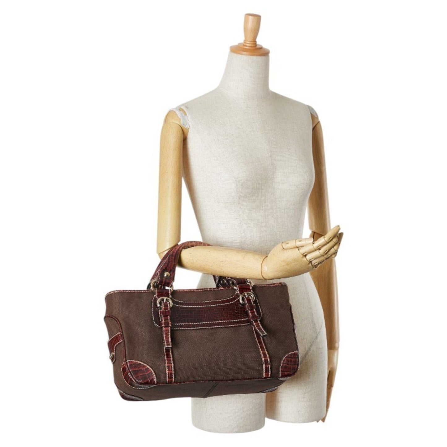 Celine Boogie Bag Handbag Brown Canvas Leather