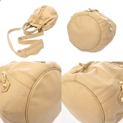 Balenciaga Giant Mini Pompon 2-Way Beige Leather Handbag With Gold Hardware
