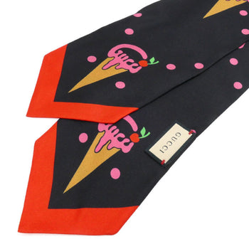 Gucci Gucci Ice Cream Cherry Neck Bow Scarf Muffler Black Red Multicolor 732840 3G001