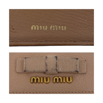 Miu Miu Miu Ribbon Pink Gold Hardware Leather Folding Wallet Compact