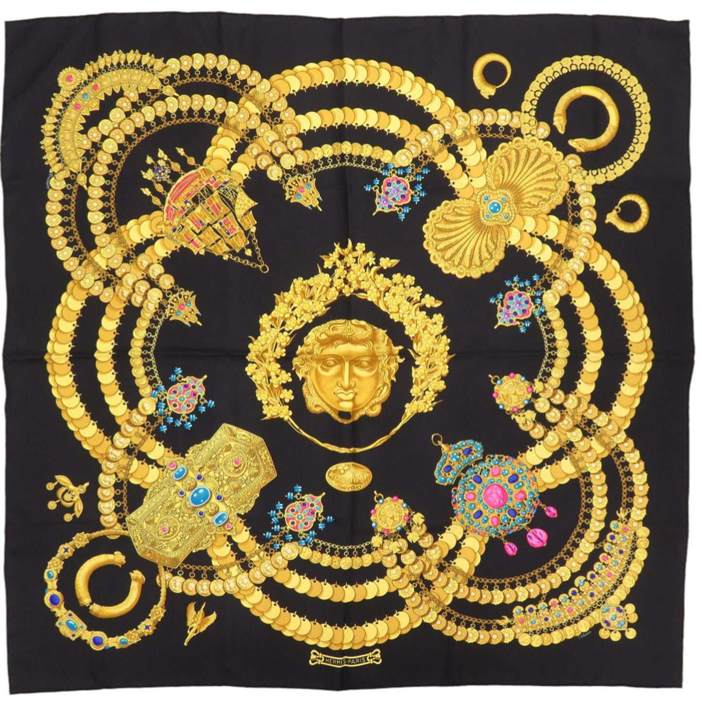 Herms Carr 90 Kosmima Space Silk Black Scarf Muffler 1437 Hermes