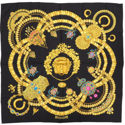 Herms Carr 90 Kosmima Space Silk Black Scarf Muffler 1437 Hermes