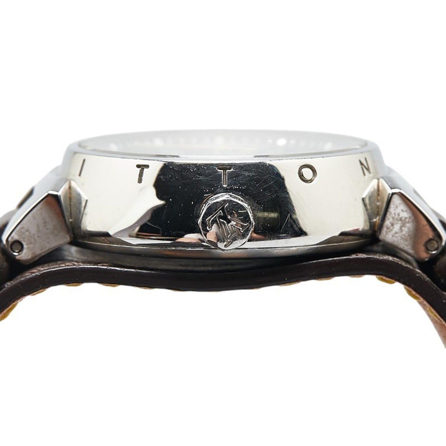 Louis Vuitton Tambour Watch Q1111 Quartz Brown Dial Stainless Steel Leather