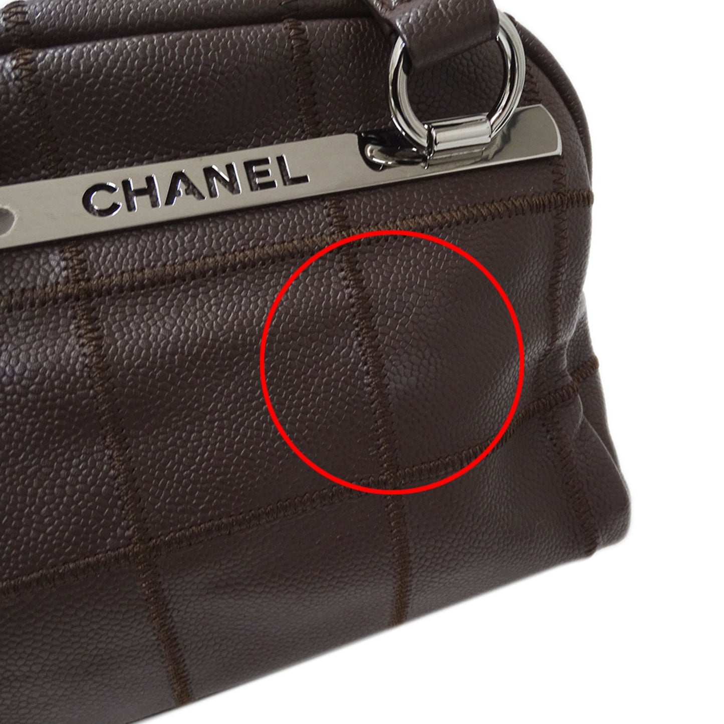 Chanel Chocobar Women'S Handbag/Shoulder Bag In Brown Caviar Leather With Silver Hardware