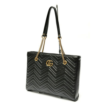 Gucci Gg Marmont Chain Tote Bag 524578 Leather Black E-158644