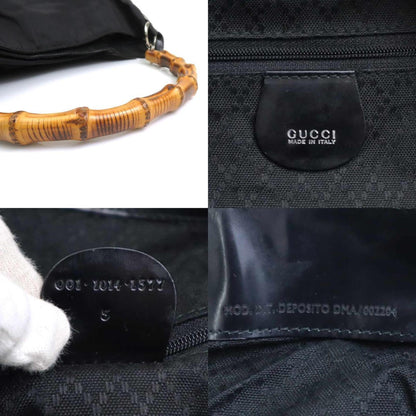 Gucci Shoulder Bag Bamboo Nylon Canvas Leather Black Silver