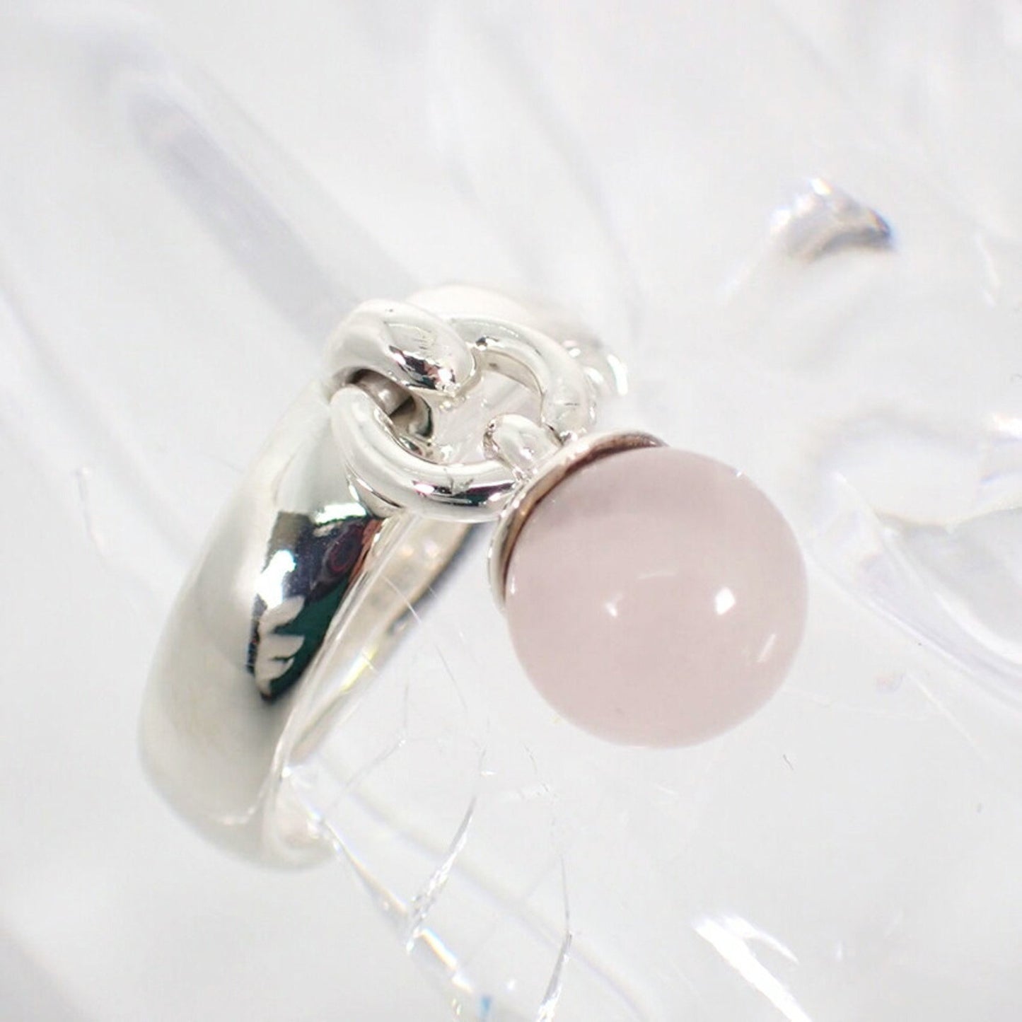 Tiffany 925 Ball Dangle Rose Quartz Ring