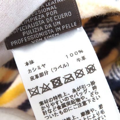 Hermes 100% Cashmere Scarf With Logo Leather Patch And Check Pattern Fringe