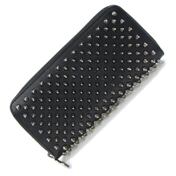 Christian Louboutin Round Long Wallet Panettone 1175099 Black Leather Zip Spike Studs