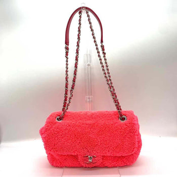 Chanel Chain Shoulder Bag Pink Neon Color Pochette 2Way Matelasse Pattern