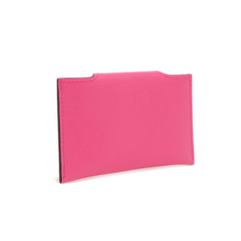 Hermes Ilias Business Card Holder/Card Case Evercolor Fuchsia Pink W Engraved