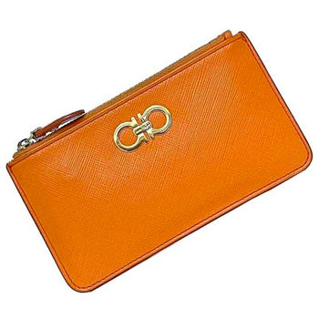 Salvatore Ferragamo Coin Case Ec-23091 Orange Gancini Leather Gj-22B956