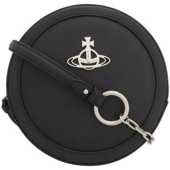 Like New Vivienne Westwood Round Crossbody Ove Genuine Leather Black Shoulder Bag 0894