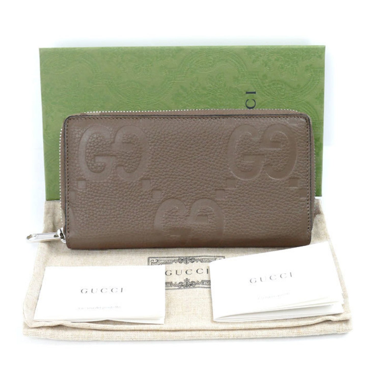 Gucci Jumbo Gg Zip Around Long Wallet Round Taupe 739484