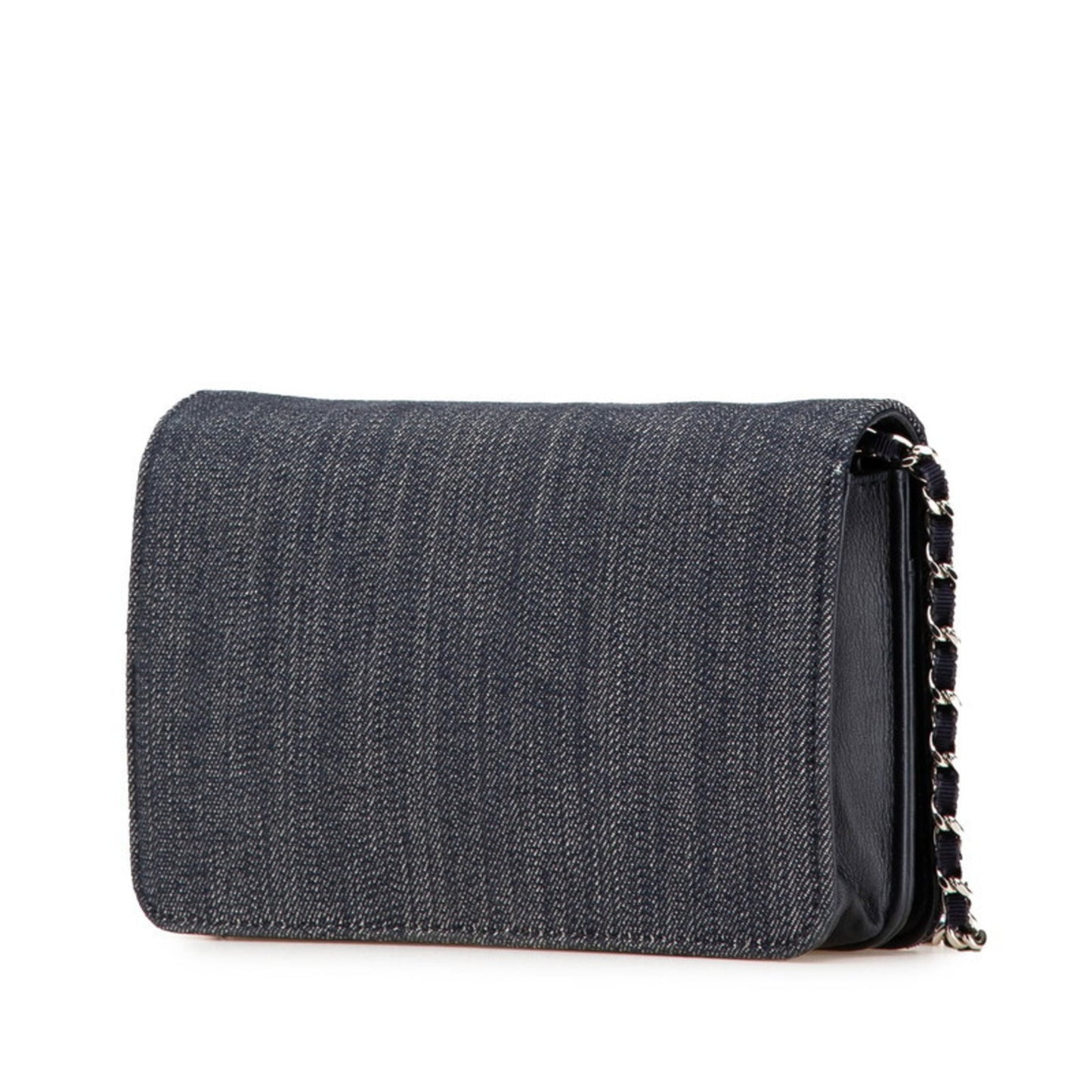 Chanel Deauville Chain Wallet A80795 Navy White Denim Leather
