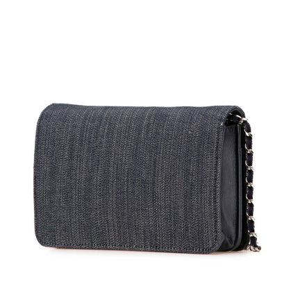 Chanel Deauville Chain Wallet A80795 Navy White Denim Leather