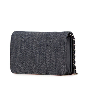 Chanel Deauville Chain Wallet A80795 Navy White Denim Leather