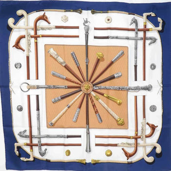 Hermes Hermes Scarf/Muffler Carre 90 Cannes & Pommeaux Silk Navy Blue Multicolor