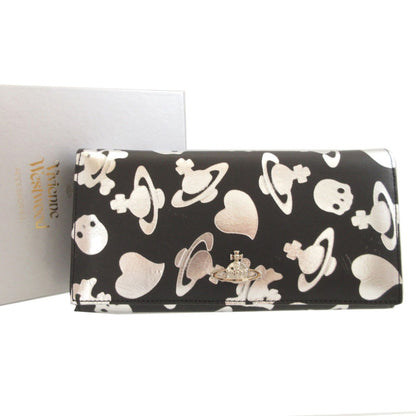 Like New Vivienne Westwood Orb Pattern Heart Leather Bifold Long Wallet In Black And Silver
