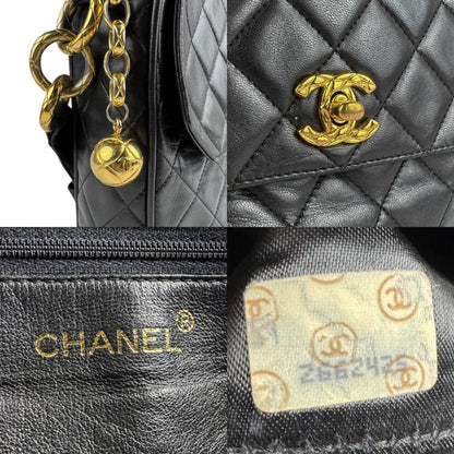 Chanel Shoulder Bag Leather Black Gold