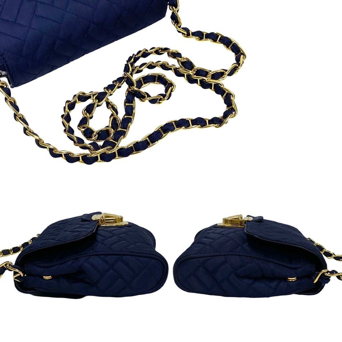 Prada Prada Logo Hardware Nylon Quilted Chain Mini Shoulder Bag/Sacoche/Pouch In Navy Blue