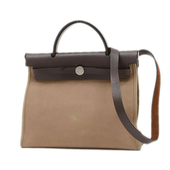 Hermes Airbag Zip Pm Handbag Tote Bag Toile Officier Calf Beige Brown T Stamp Bp