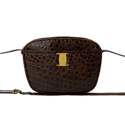 Salvatore Ferragamo Vara Shoulder Bag/Pouch With Crocodile-Embossed Leather Hardware