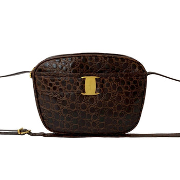 Salvatore Ferragamo Vara Shoulder Bag/Pouch With Crocodile-Embossed Leather Hardware