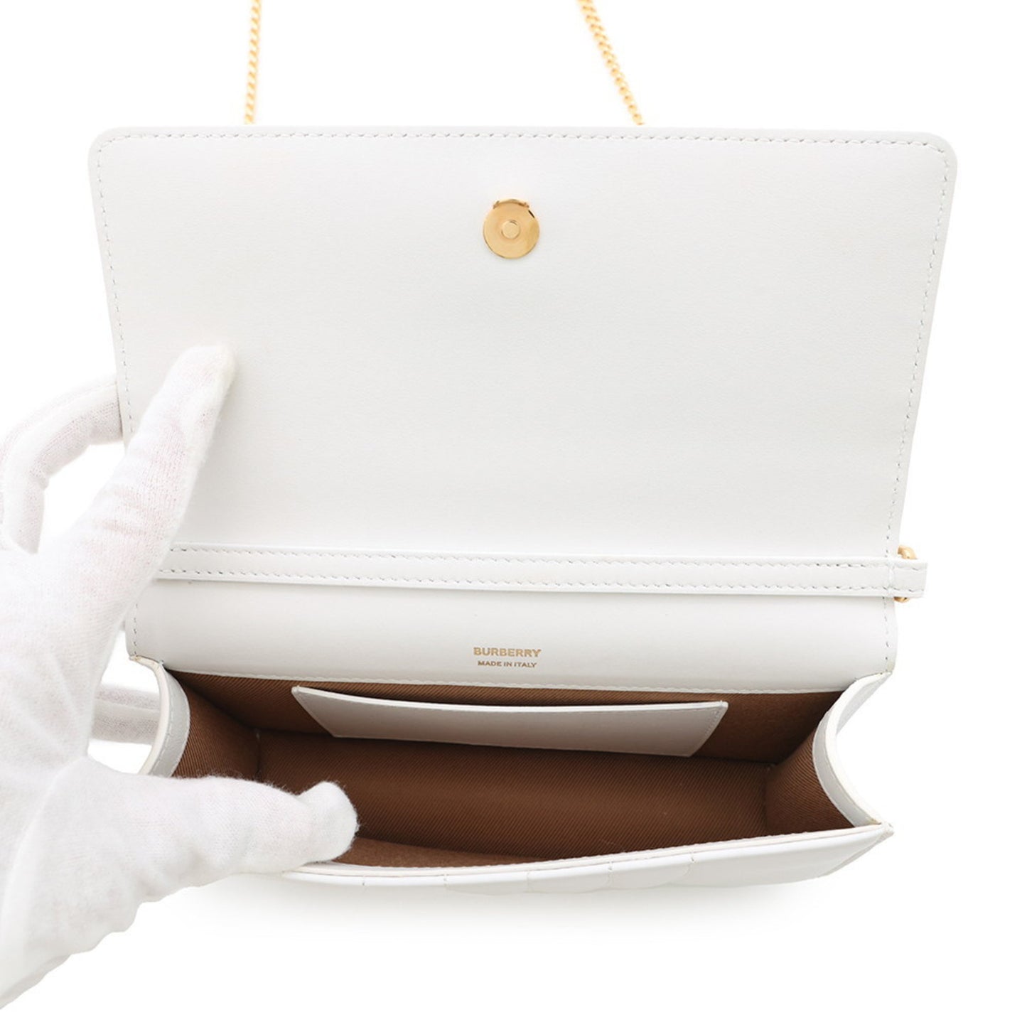 Burberry Chain Shoulder Bag Rolla Clutch Leather 8066176 Burberry White