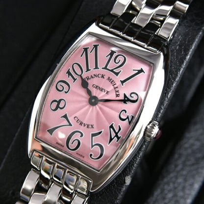 Franck Muller Women'S Tonneau Curvex Battery-Operated Watch With Pink Guilloche Design