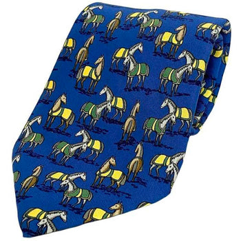 Hermes Tie Blue Ec-20345 100% Silk Hermes Horse
